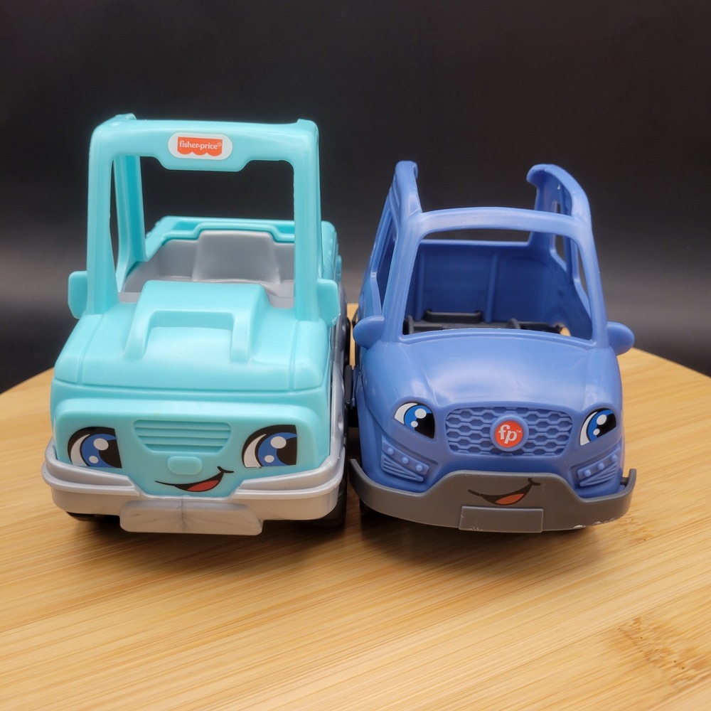 Fisher-Price Little People Toy Cars Set Blue Pickup Truck and SUV Vehicles